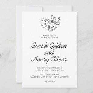 Whimsical Heart Locket Doodle Sketch Modern CUSTOM Invitation