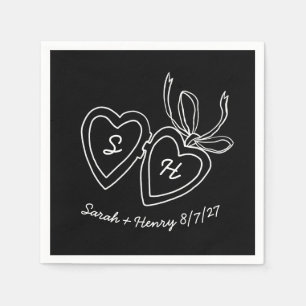 Whimsical Heart Locket Doodle Sketch Modern CUSTOM Napkins