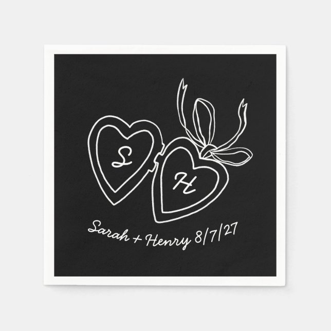 Whimsical Heart Locket Doodle Sketch Modern CUSTOM Napkins (Front)
