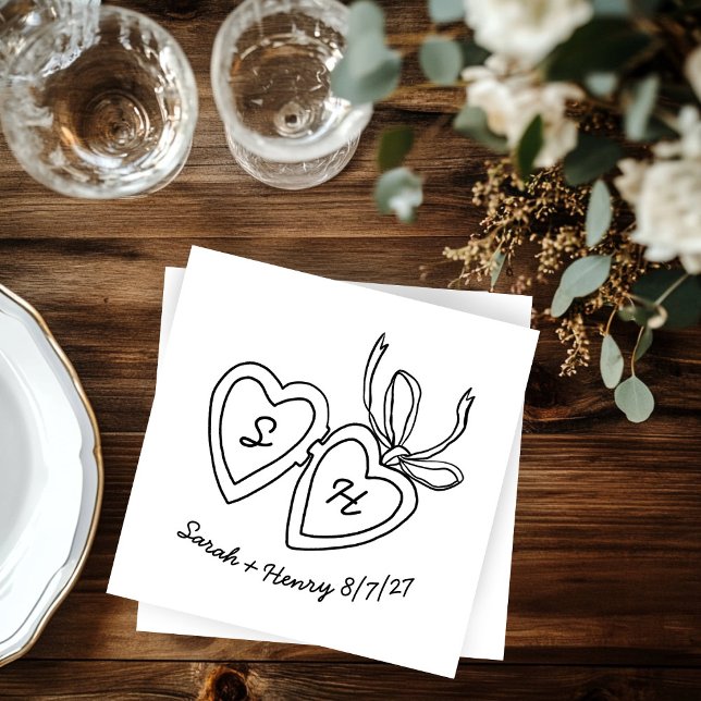 Whimsical Heart Locket Doodle Sketch Modern CUSTOM Napkins (Whimsical Heart Locket Doodle Sketch Modern CUSTOM Napkins
)