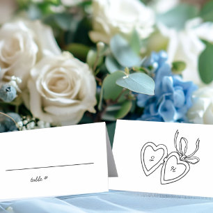 Whimsical Heart Locket Doodle Sketch Modern CUSTOM Place Card