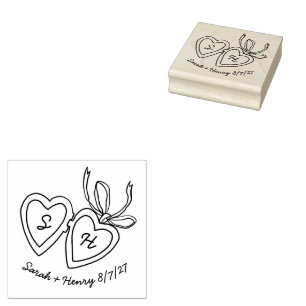 Whimsical Heart Locket Doodle Sketch Modern CUSTOM Rubber Stamp