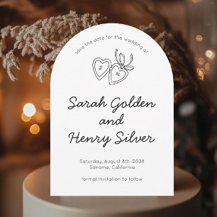 Whimsical Heart Locket Doodle Sketch Modern CUSTOM Save The Date