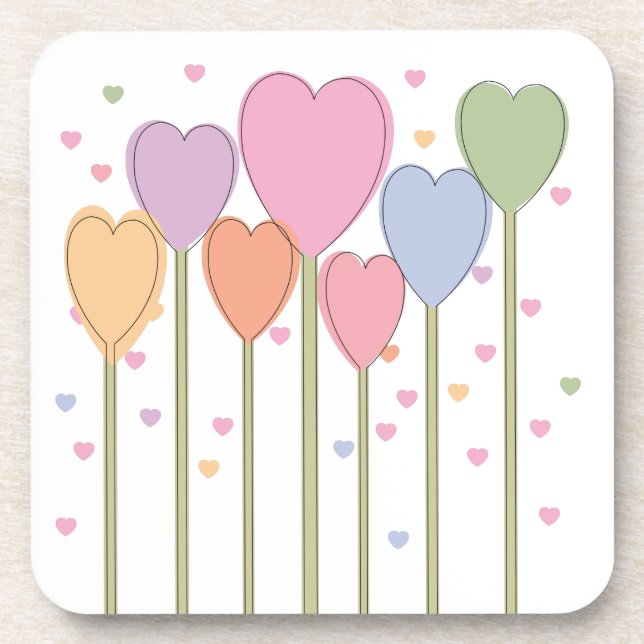 Whimsical Heart Lollipops Beverage Coaster (Front)