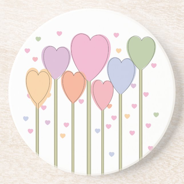 Whimsical Heart Lollipops Drink Coaster (Front)