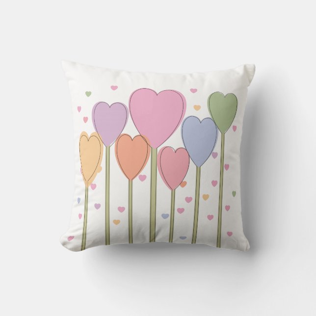 Whimsical Heart Lollipops Throw Pillow (Front)