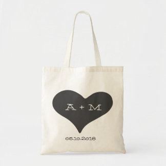 Whimsical Heart Monogram Wedding Tote Bag