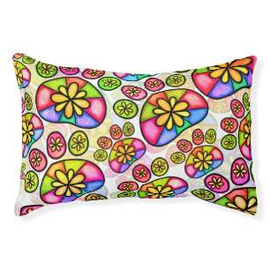 Whimsical Heart Paw Flower Print Dog Bed
