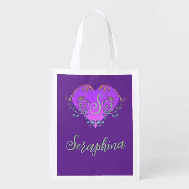 Whimsical Heart Personalized  Grocery Bag (Front)