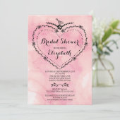 Whimsical Heart Pink Watercolor Bridal Shower Invitation (Standing Front)