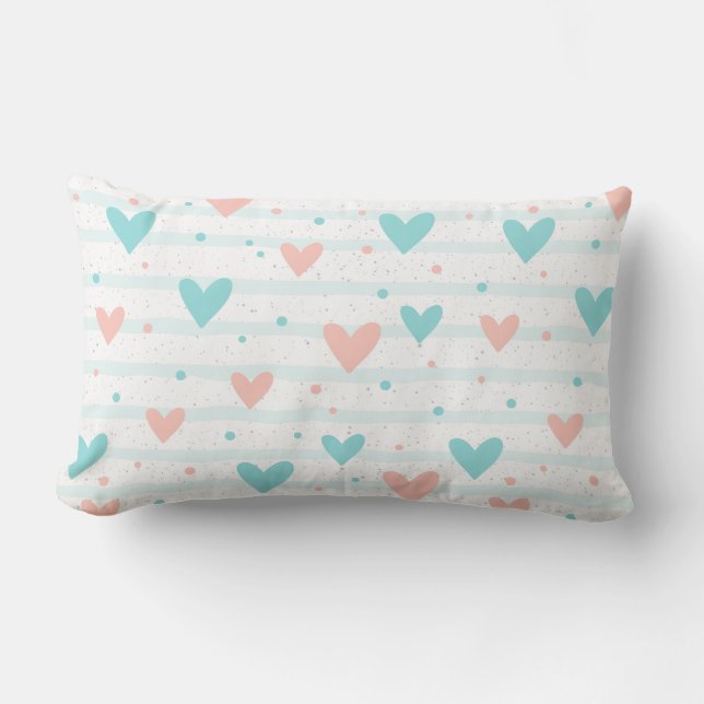Whimsical Heart Striped Lumbar Pillow (Front)