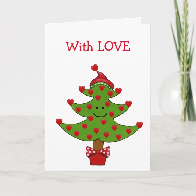 Whimsical Heart Tree Holiday Card (Front)