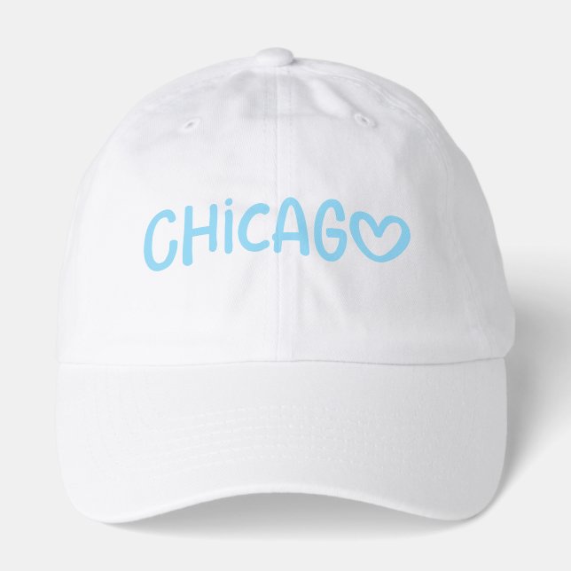 Whimsical Heart Typography Baby Blue Chicago Hat (Front)
