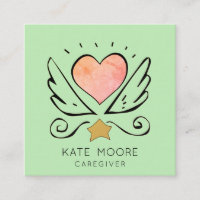 Whimsical Heart Wings Caregiver Square Business Card