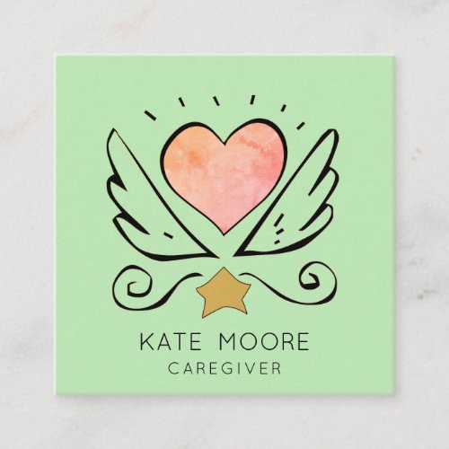 Whimsical Heart Wings Caregiver Square Business Card