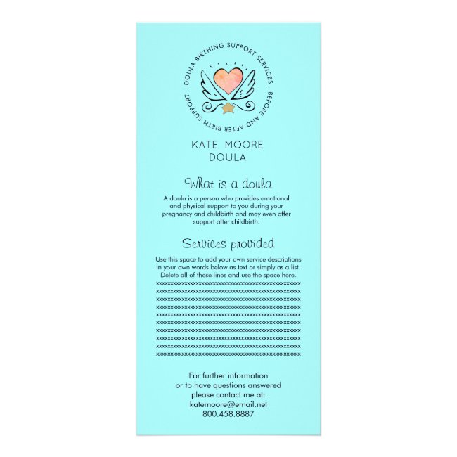 Whimsical Heart & Wings Doula Or Midwife Services Rack Card