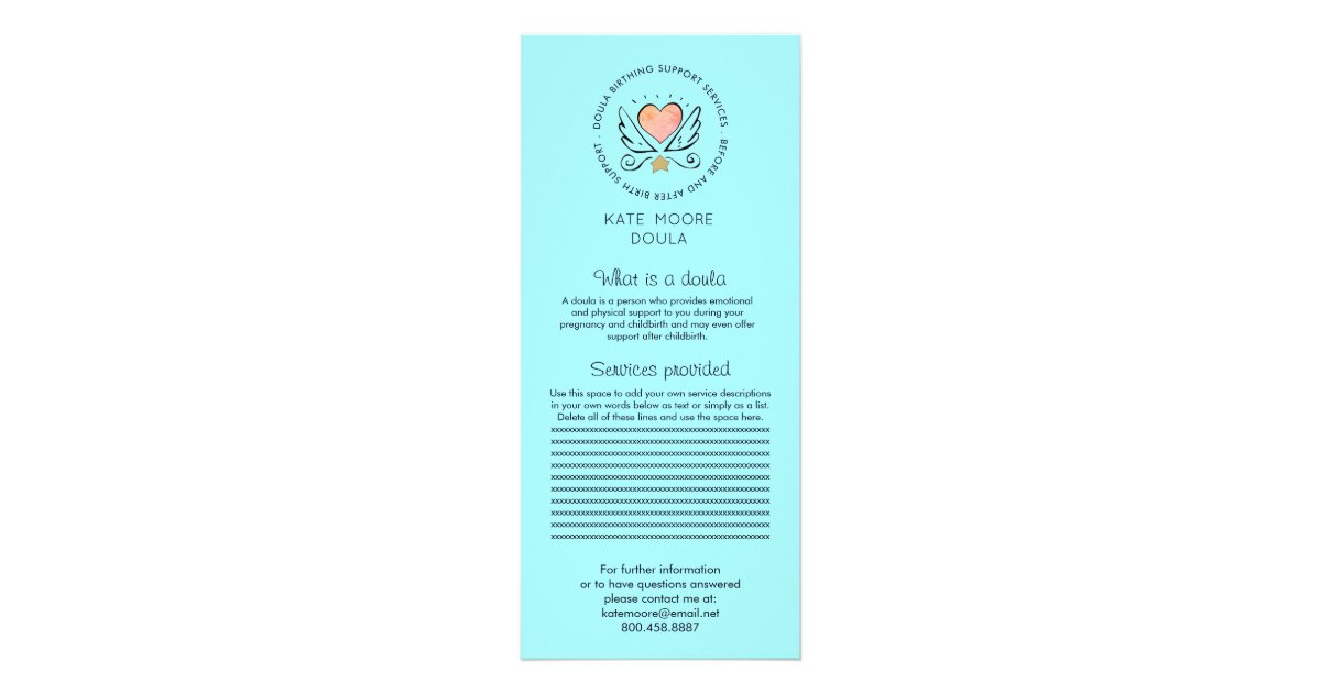 Doula Rack Card Examples Whimsical Heart & Wings Doula Or Midwife Services Rack Card | Zazzle