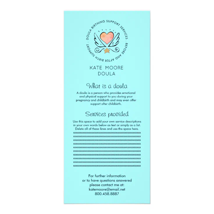 Whimsical Heart & Wings Doula Or Midwife Services Rack Card | Zazzle