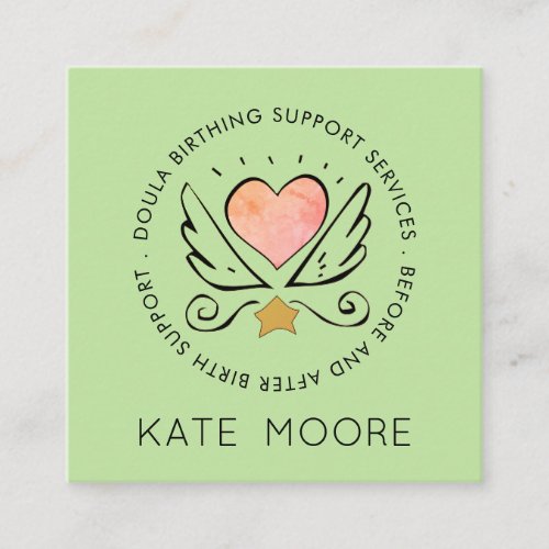 Whimsical Heart Wings Midwife Or Doula Birth Coach Square Business Card