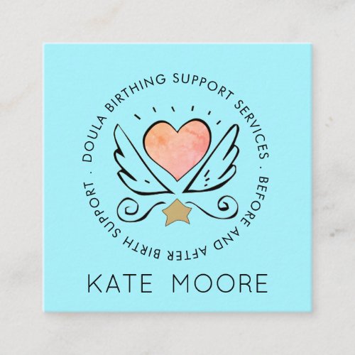 Whimsical Heart Wings Midwife Or Doula Birth Coach Square Business Card