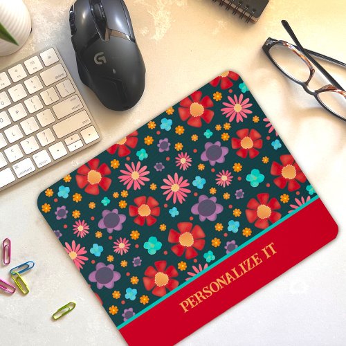 Whimsical Hearts and Flower Custom Inspirivity Mouse Pad