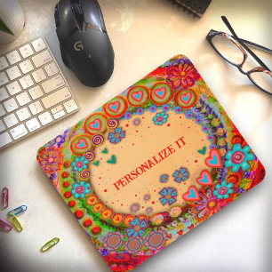 Whimsical Hearts and Flower Custom Inspirivity Mouse Pad