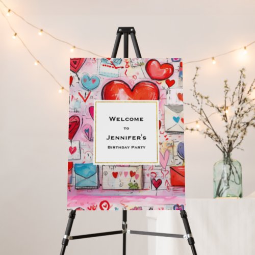 Whimsical Hearts and Love Letters Birthday Welcome Foam Board