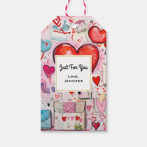 Whimsical Hearts and Love Letters Just for You Gift Tags