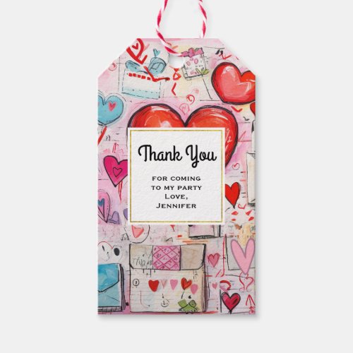 Whimsical Hearts and Love Letters Party Thank You Gift Tags
