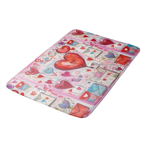 Whimsical Hearts and Love Letters Pattern Bath Mat