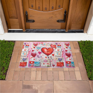 Whimsical Hearts and Love Letters Pattern Doormat