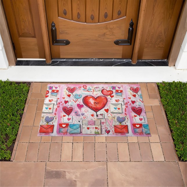 Whimsical Hearts and Love Letters Pattern Doormat (Outdoor)