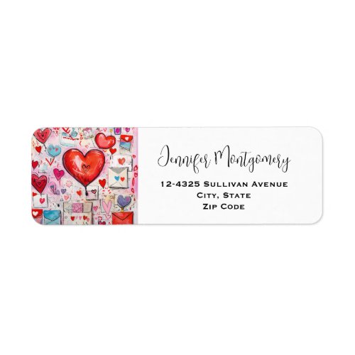 Whimsical Hearts and Love Letters Pattern Label