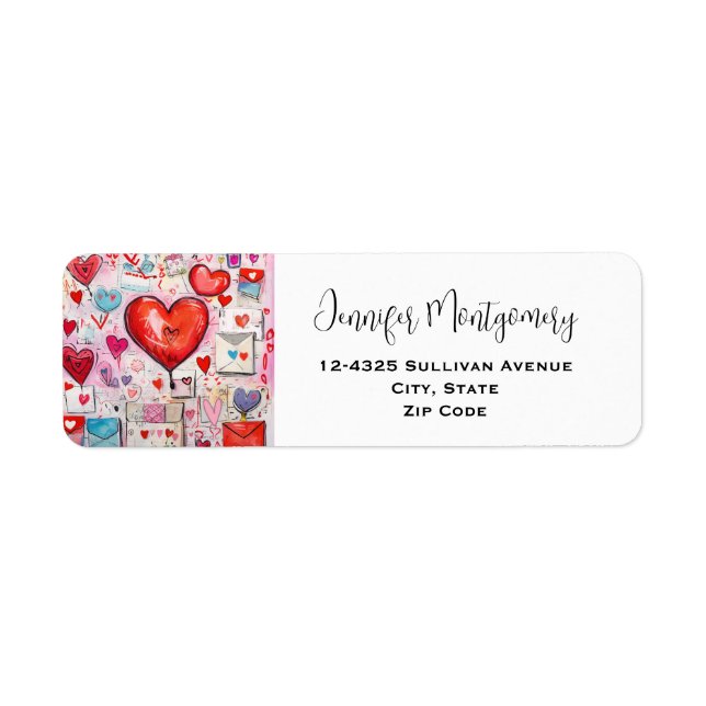 Whimsical Hearts and Love Letters Pattern Label (Front)