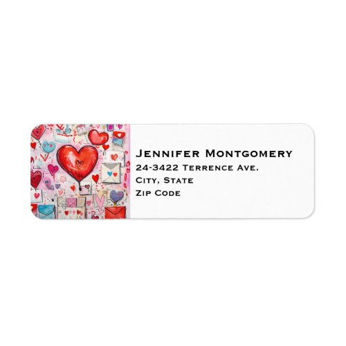 Whimsical Hearts and Love Letters Pattern Label