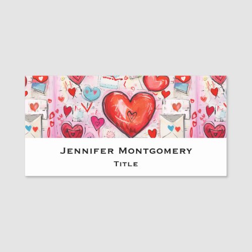 Whimsical Hearts and Love Letters Pattern Name Tag