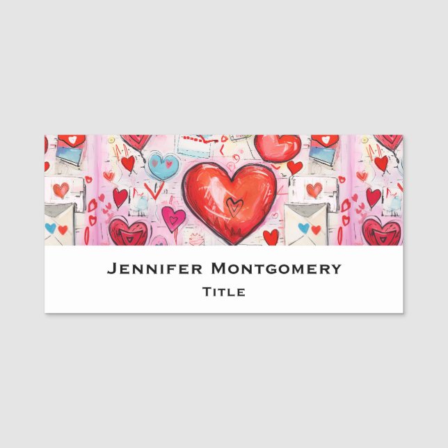 Whimsical Hearts and Love Letters Pattern Name Tag (Front)
