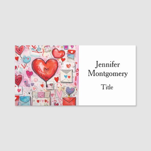 Whimsical Hearts and Love Letters Pattern Name Tag