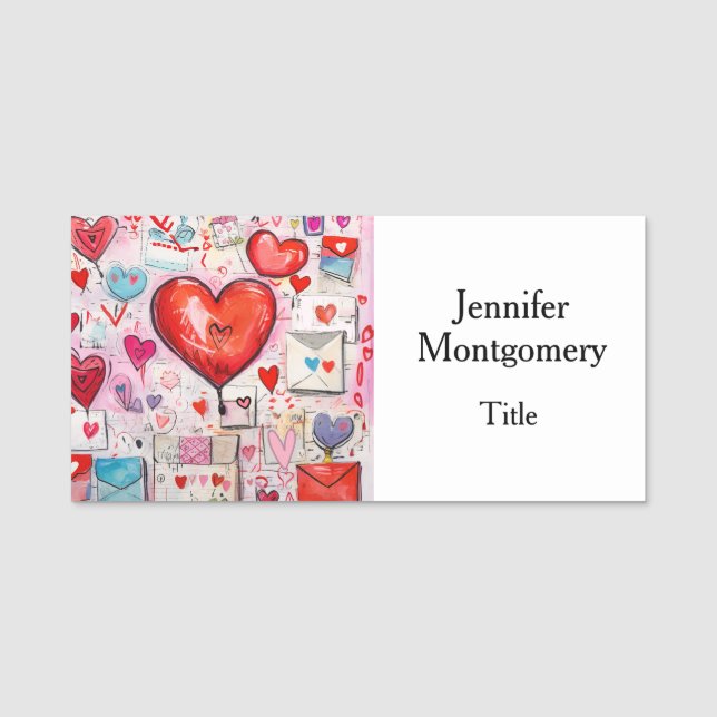 Whimsical Hearts and Love Letters Pattern Name Tag (Front)