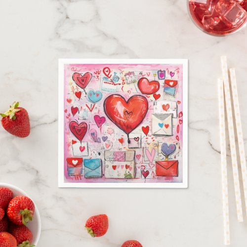 Whimsical Hearts and Love Letters Pattern Napkins