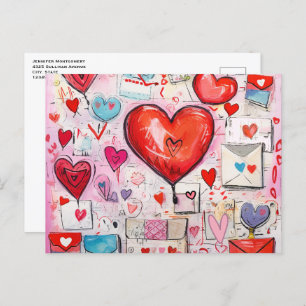 Whimsical Hearts and Love Letters Pattern Postcard