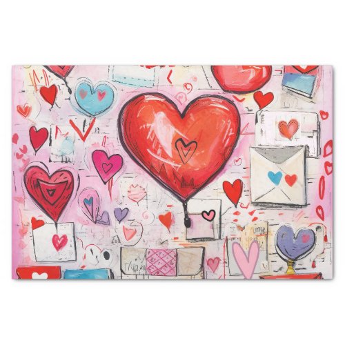 Whimsical Hearts and Love Letters Pattern Tissue Paper