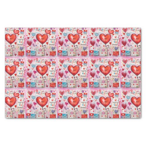 Whimsical Hearts and Love Letters Pattern Tissue Paper