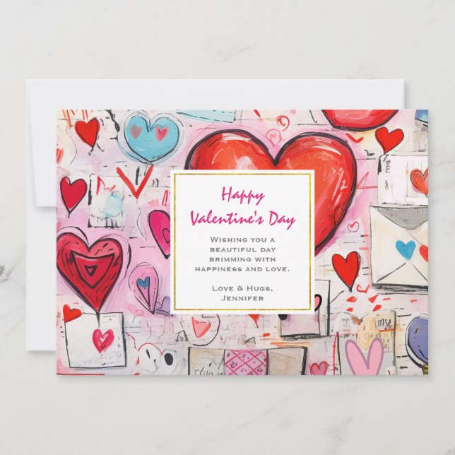 Whimsical Hearts and Love Letters Valentine's Day Holiday Card (Front)
