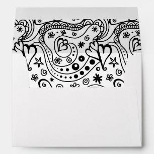 Whimsical Hearts and Love Sketch Doodle Pattern Envelope