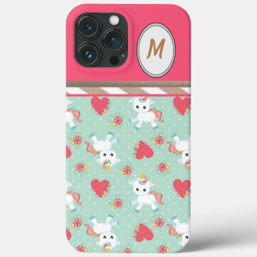 Whimsical Hearts and Unicorns Design iPhone 13 Pro Max Case