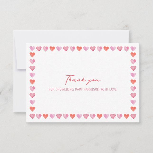 Whimsical Hearts Baby Shower  Thank You Card (Front)
