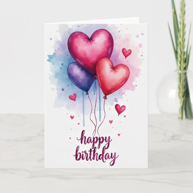 Whimsical Hearts Birthday Card (Front)