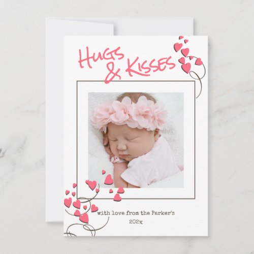 Whimsical Hearts Hugs and Kisses Valentine  Holiday Card