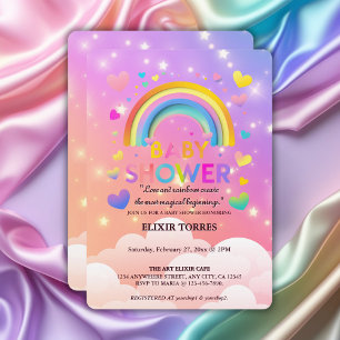 Whimsical Hearts & Rainbows Baby Shower Invitation